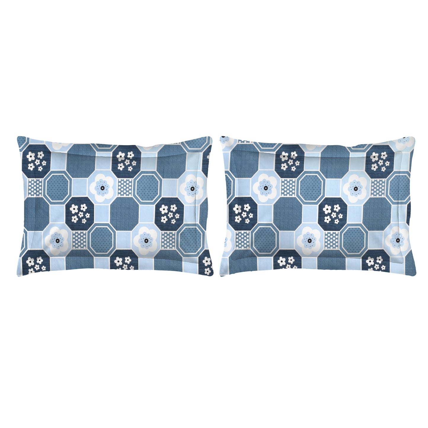 Square Pattern Double Bed Set with Bedsheet and 2 Pillow Covers