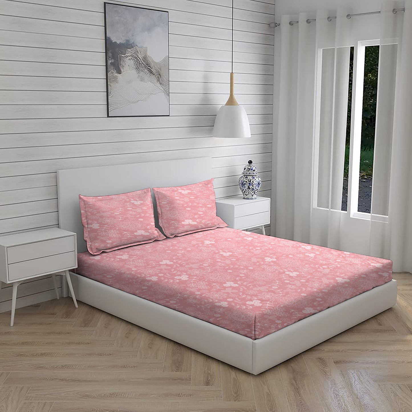 Floral Double Bed Set with Bedsheet and 2 Pillow Covers