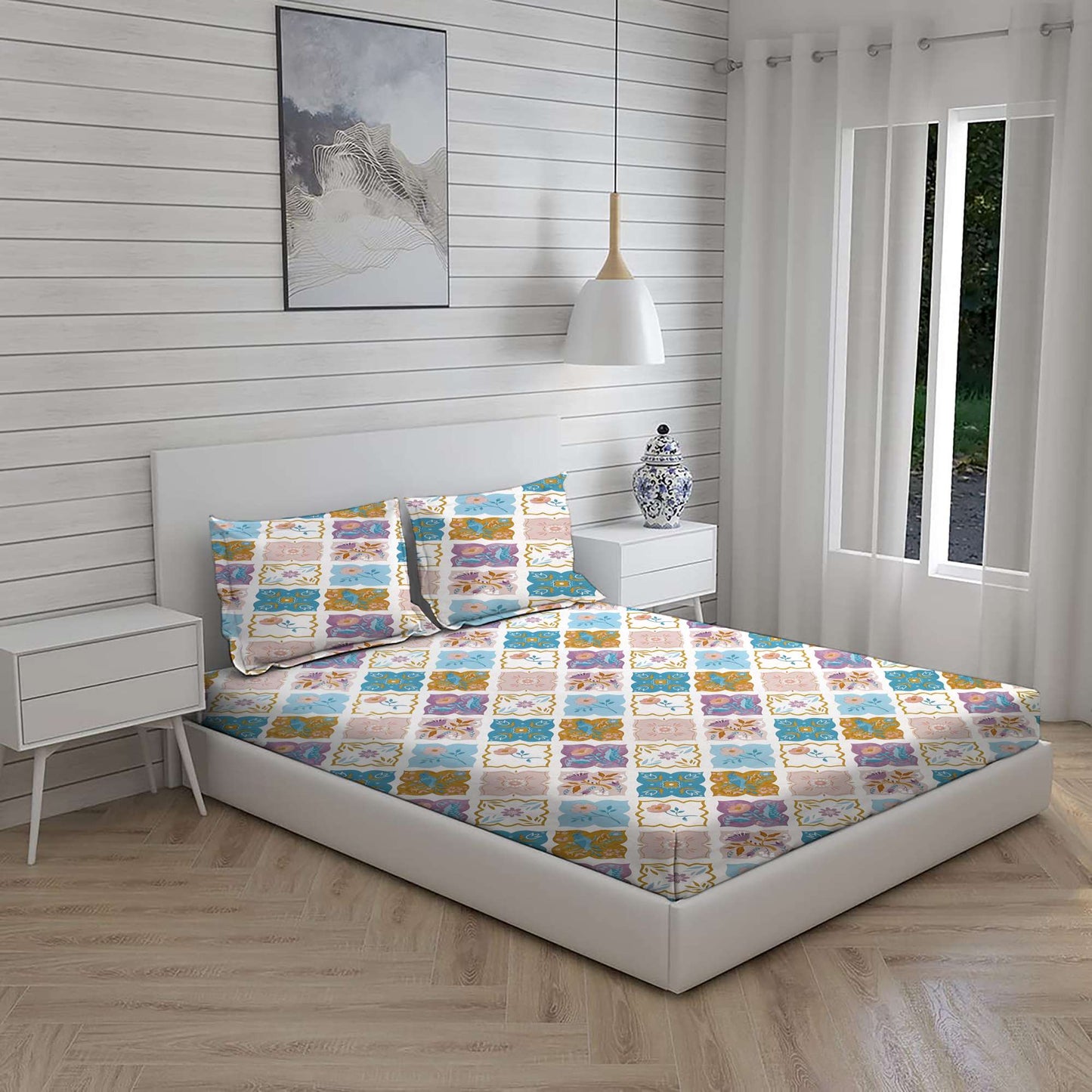 Premium Double Bed Set with Bedsheet and 2 Pillow Covers