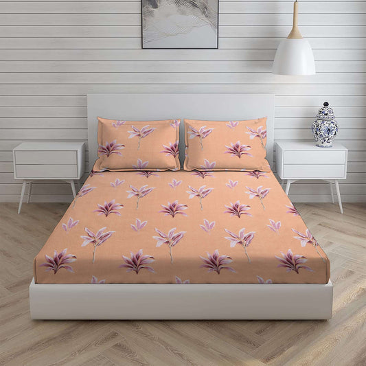 Floral Design Double Bed Set with Bedsheet and 2 Pillow Covers