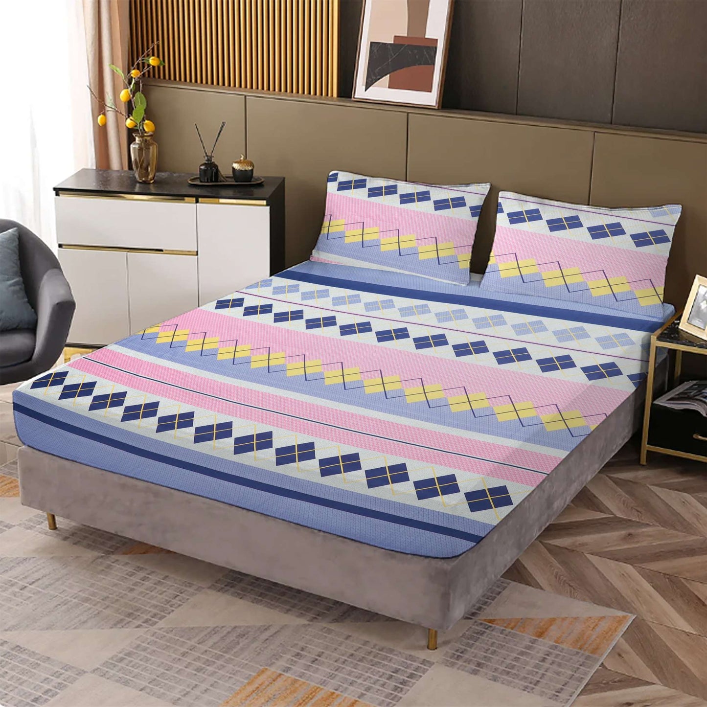 Premium King Size Printed Double Bed Set with Bedsheet and 2 Pillow Covers