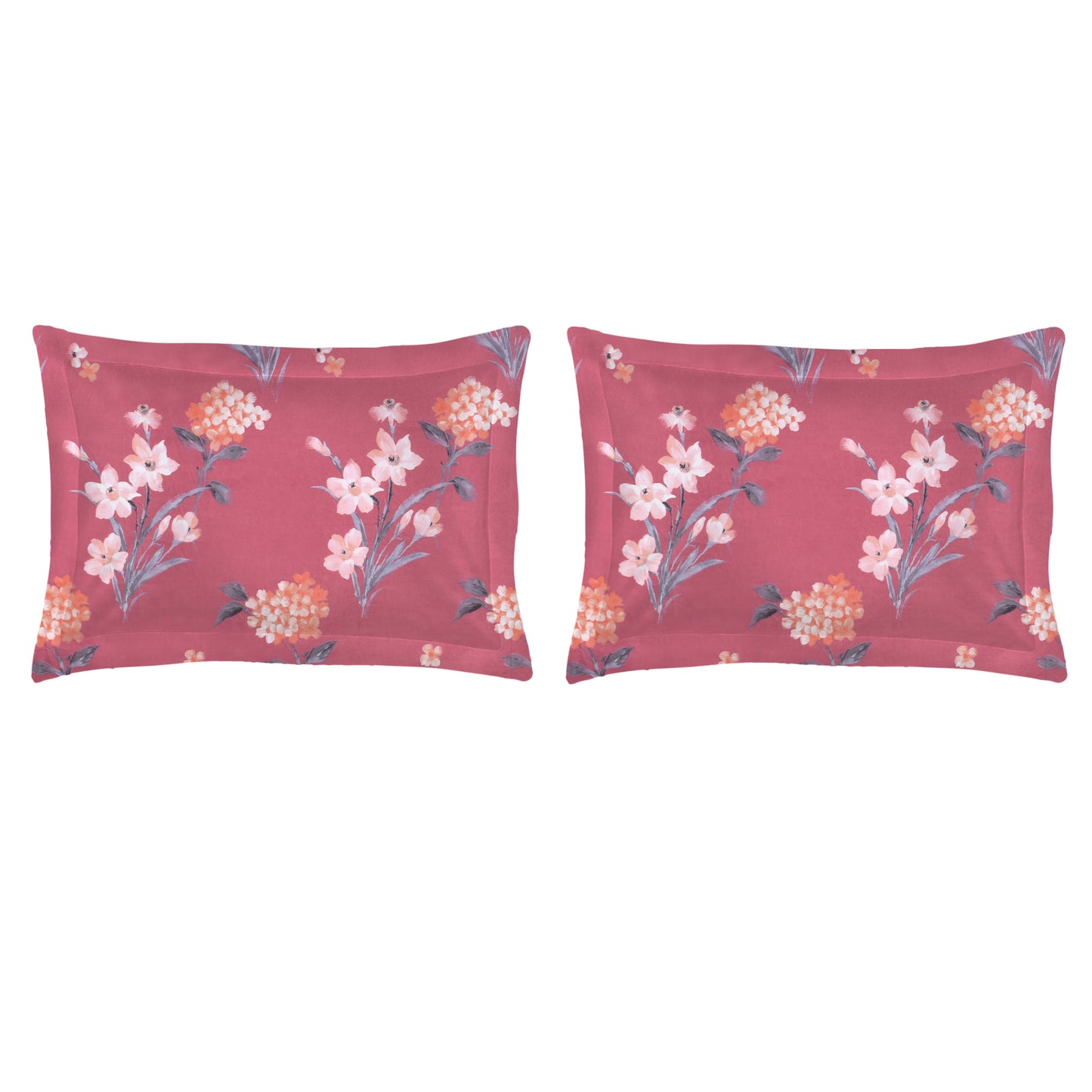 Floral Red Double Bed Set with Bedsheet and 2 Pillow Covers