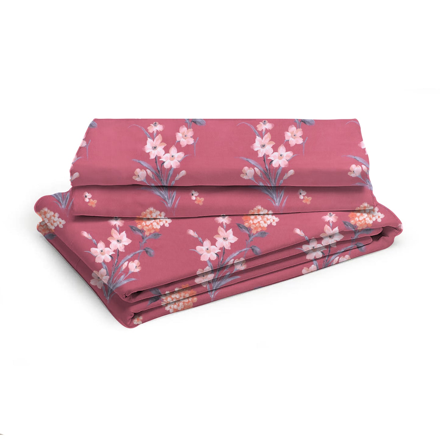 Floral Red Double Bed Set with Bedsheet and 2 Pillow Covers